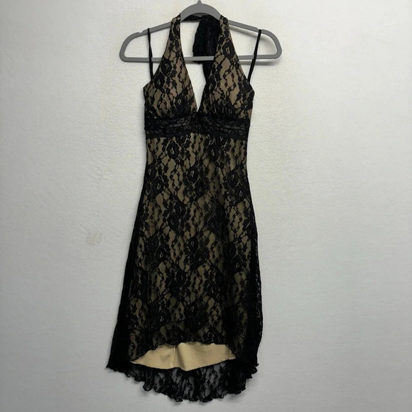 VTG Y2K Ruby Rox Lace Halter Midi Dress Black M - Picture 1 of 6